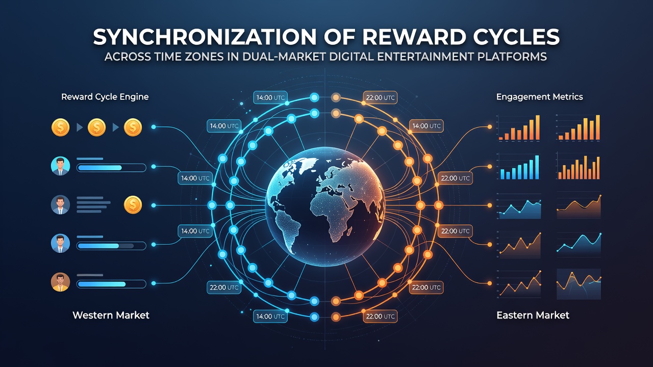 Analytics dashboard displaying reward claim patterns synchronized across multiple time zones for US and Nordic users