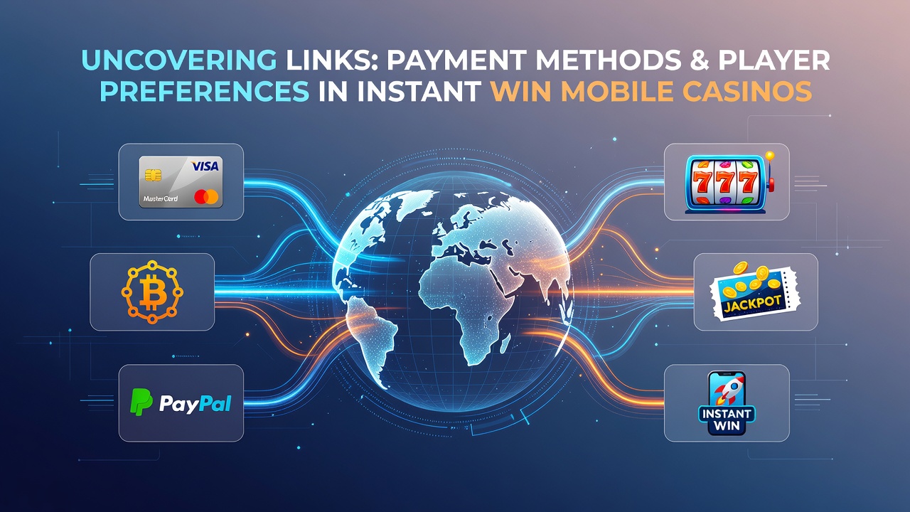 Infographic showing payment method statistics and regional player preferences in mobile casinos